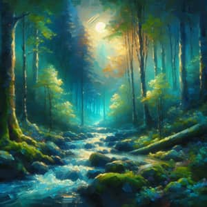 Enchanting Moonlit Forest: An Impressionist Dream