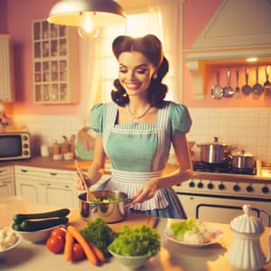 Charming 1950s Housewife in Retro Americana Kitchen