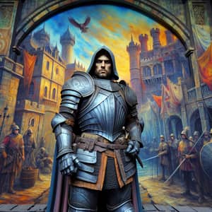 Heroic Knight in Vibrant Medieval Scene | Dark Fantasy Artwork