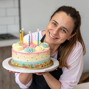 Lady Posing with a Cake - Delightful Moments