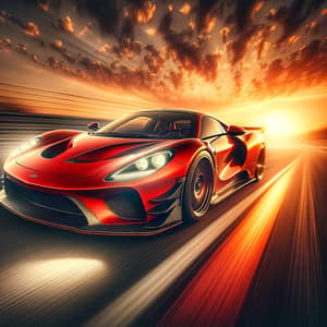 Red Sports Car at Sunset – Thrilling Action Photography