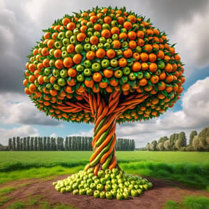 Fruity Delight: Tree Made of Oranges and Apples