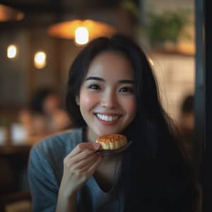 Cinematic Photo of Woman Enjoying Mooncake