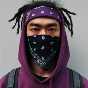 Stylish Asian Guy with Mini Dreadlocks in Purple Hoodie