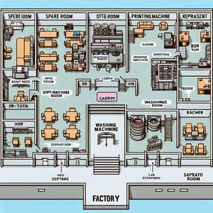 Factory Ground Floor Layout: DTG Printing, HR Department, Meeting Room