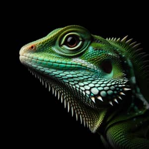 Green Lizard Against Black Background