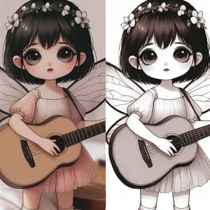 Petite Fairy Girl Strumming Guitar Illustration