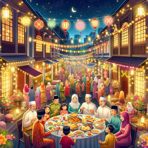 Colorful Hari Raya Celebration: Festive Street Scene