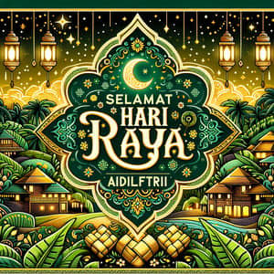 Selamat Hari Raya Greeting Poster | Traditional Malay Festivities