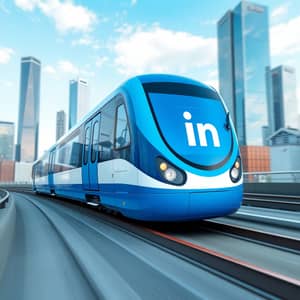 Futuristic LinkedIn Train in Modern Cityscape