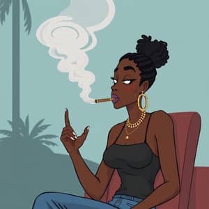 Cartoon Style: Black Female Smoking a Blunt