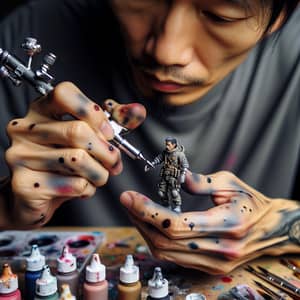 Asian Male Airbrushing Miniature Figurine - Detailed Artist Work