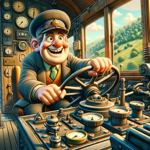 Cheerful Train Operator Illustration | Animated Steam Locomotive