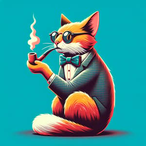 Eccentric Cat Character in Bow Tie with Vintage Pipe