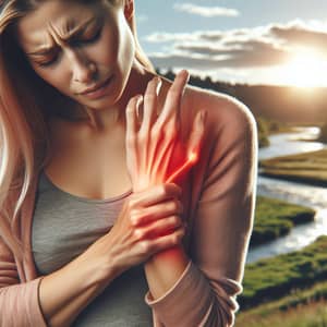 Woman Experiencing Joint Pain Outdoors: Natural Relief