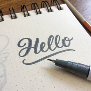 Realistic Pen Mark of 'Hello' on Notebook