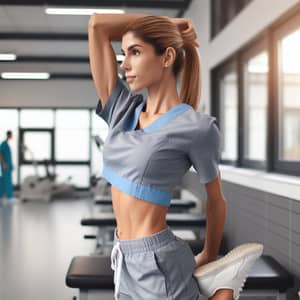 Caucasian Female Nurse Preparing for Workout Session