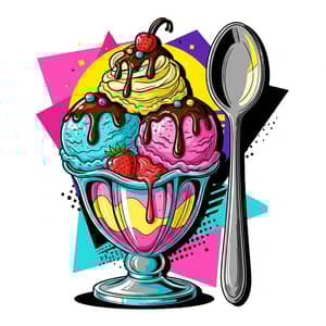 80's Style Ice Cream Sketch with Spoon