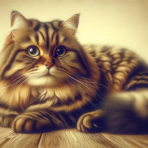 Furry Tabby Cat Portrait with Green Eyes | Relaxing Feline Scene