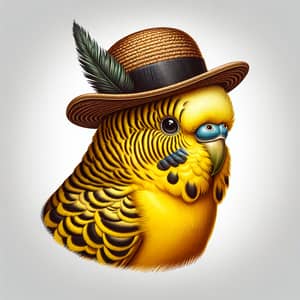 Realistic Budgerigar in Gentleman's Hat | Vibrant Yellow Plumage