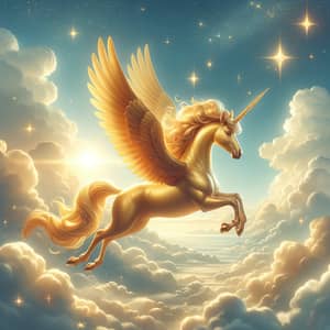 Golden Unicorn Soaring in the Sky