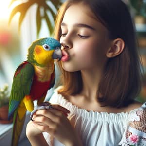 Girl Kissing a Parrot - Cute Animal Moments