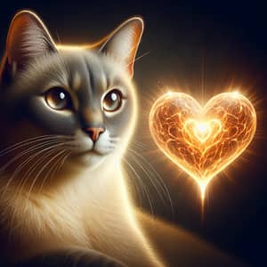 Realistic Cat with Heart: Detailed Image of Affectionate Feline