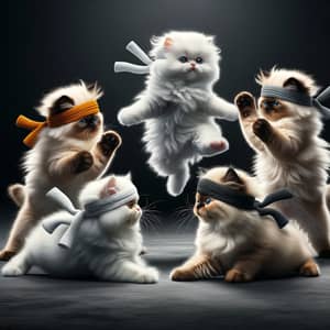 Playful Ninja Kittens: White Persian & Himalayan Pals Practicing Martial Arts