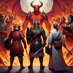 Medieval Heroes Battling Demons in Hell: Samurai, Bogatyr, Vampire Scholar