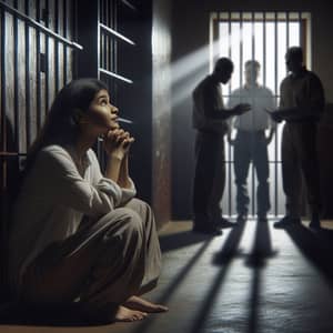 Captivating Image of South Asian Female in a Dimly Lit Cell