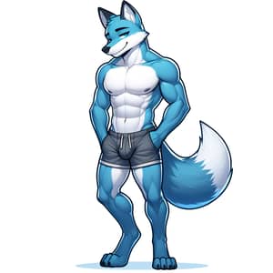 Friendly Male Blue Fox Demi-Human in Cartoon Style