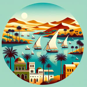 River Nile Art: Sailboats, Palm Trees & Nubian Houses