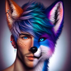 Male Fox Demi-Human with Blue and Purple Fur