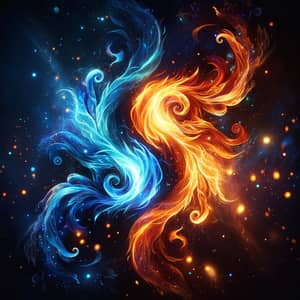 Twin Flames Dance: Azure and Orange Harmony