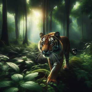 Majestic Tiger Prowling in Lush Jungle - Wildlife Safari Experience