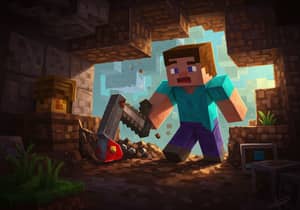 Vibrant Minecraft Cave Exploration Art