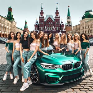 Diverse Young Girls with BMW M3 G80 in Moscow Square | Cityscape Beauty