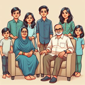 Charming Indian Family Cartoon Portrait