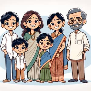 Quirky South Asian Family Cartoon Portrait