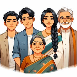 Cartoon Indian Family Portrait of Two Sons and a Daughter