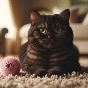 Tranquil Scene of a Domestic Black Cat on Fuzzy Carpet