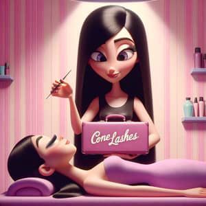 Pixar-Style Beauty Scene with Cone Lashes