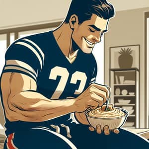 Athletic Man Enjoying Hummus - Football Player Delighting in Meal