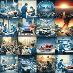 Modern Societal Challenges Collage - Healthcare, Accidents, Environmental Issues