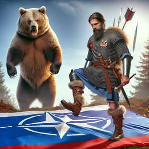 Russian Warrior Stepping on NATO Flag