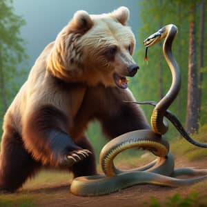 Bear fighting venomous snake in Ukraine