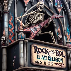 Gothic Pulpit with Skeleton Preacher and Electric Guitar