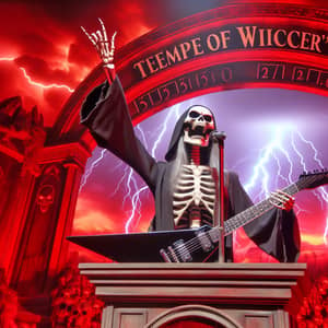 Temple of Wicced: Female Skeleton Preacher Rocking Black Guitar