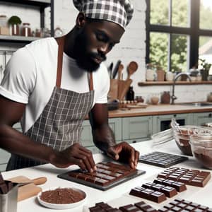 Professional Chef Crafting Homemade Chocolate Bars in Neat Kitchen