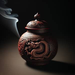 Chinese Incense Jar with Red Dragon: Symbol of Luck & Power